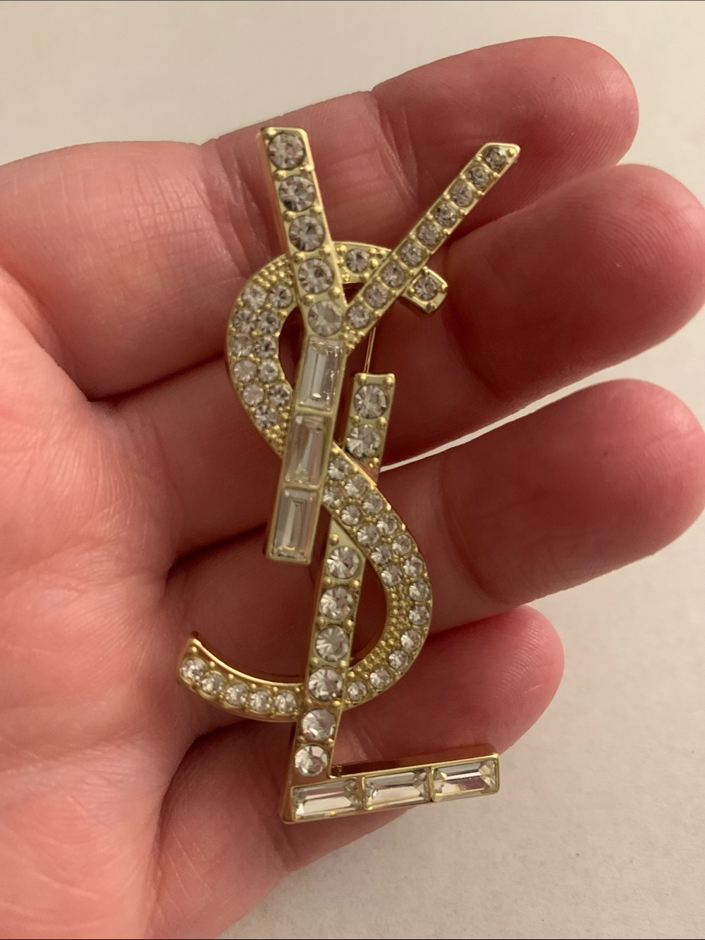 Inspired Gold Tone Crystal Monogram Brooch - Gold Clear